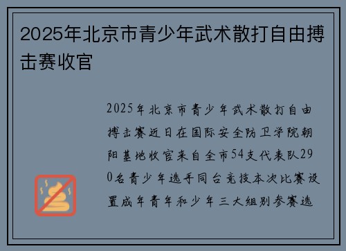 2025年北京市青少年武术散打自由搏击赛收官